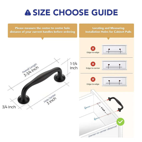 Modern Matte Black Cabinet Handles And Solid Pulls With 3 Inch Span perfect for kitchen drawers sizing guide with dimensions.