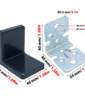 Heavy Duty Stainless Steel L Brackets With Black Protective Caps Pack Of 100 showcasing a black and a silver bracket design.