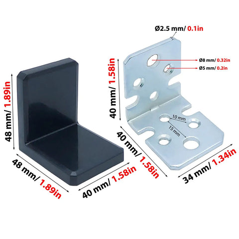 Heavy Duty Stainless Steel L Brackets With Black Protective Caps Pack Of 100 showcasing a black and a silver bracket design.