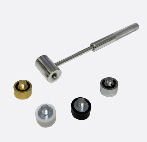 Pro Grade Interchangeable Punch Set With Four Head Hammer For Gunsmithing And Maintenance Includes Brass Steel And Nylon Punches For Precise Non Marring Strikes In The Shop, showing chrome hammer and detachable heads.