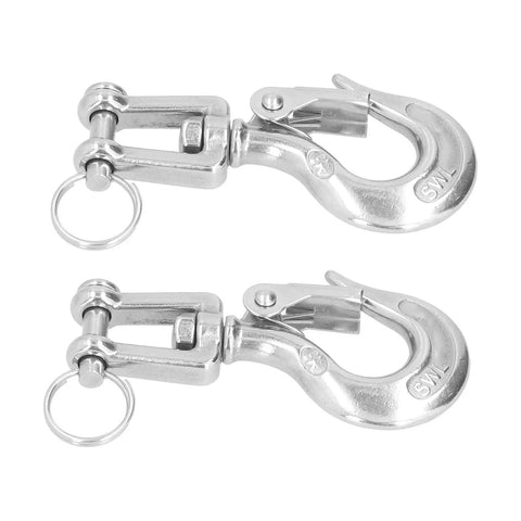 Heavy Duty Lifting Clevis Chain Hook Set of two 304 Stainless Steel hooks with safety latches for cranes.