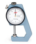 Thickness Gauge 0-20mm With Flat Tip Dial Indicator, 0.1mm Accuracy, Rugged Metal Build, White Dial With Clear Graduations, Handy For DIY Projects, Shop Work, And Metalworking Measurements. Blue metal thickness gauge with white dial and flat tip