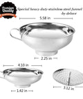Three Piece Wide Mouth And Regular Mouth Canning Funnel Set With Strainer Stainless Steel dimensions and details