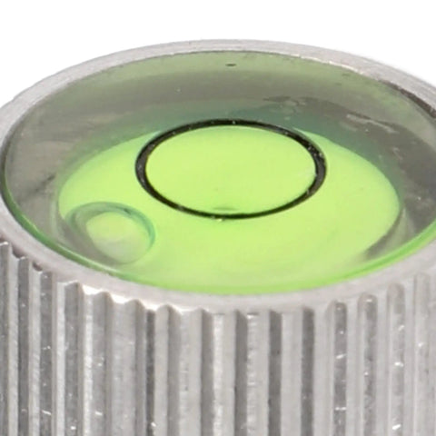 Close-up view of a Chiyyak Camera Spirit Level for DSLR and Mirrorless Cameras showing the clear bubble level in stainless steel frame.