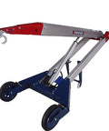 Side view of Powered Hand Truck Lift System With Hook, 309 Lb Lift Capacity, and 18V Li Rechargeable Battery on wheels