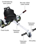 Go Kart Seat Attachment For 6.5 To 10 Inch Self Balancing Scooters, Adjustable Frame To Convert Into A Go Kart with labeled parts