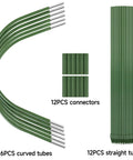 Six Piece Garden Hoop Kit For Greenhouses Rust Free Grow Tunnel Stakes with curved tubes, straight tubes, and connectors