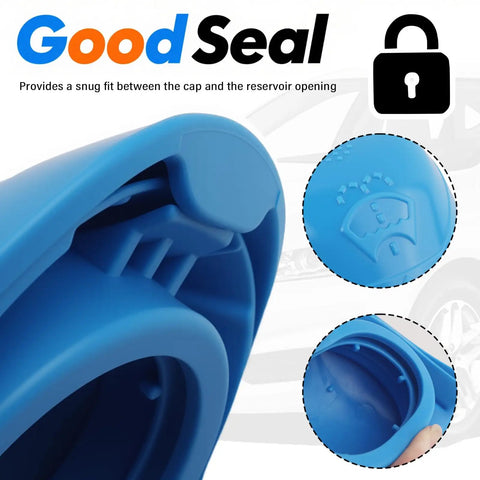 Must Have Windshield Washer Fluid Cap Replacement For VW Bora Passat Golf Porsche Macan Cayenne And Chevy Bolt EV For Your Ride Flexible Reservoir Cap With OEM 6V0955485A Style Seal Easy Install Leak Proof, blue cap with embossed symbol.