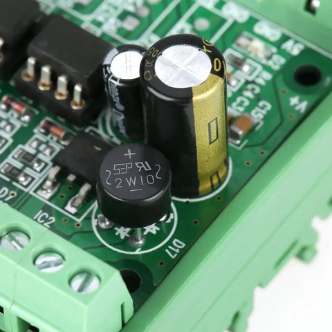 Close-up of 8 Channel 5V To 24V Voltage Level Translator Module With PNP NPN Signal Converter Square Wave 10MHz Board components