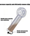 Transparent Drill Dust Catcher Kit For Power Tools And Woodworking Bits With Clear Depth Gauge To Keep Your Setup Clean And Stop Sawdust From Kicking Up On The Fly, showing clear dust collection chamber.