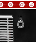 Close-up of a 2 Pack RV Water Heater Cam Locks With Hooks Stainless Twist Cam Lock Latch against black background and grid panel