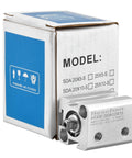 Compact Aluminum Pneumatic Air Cylinder SDA 12-15 With 12mm Bore And 15mm Stroke M5 Port next to product box.