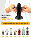 Person demonstrating Pack Of 2 Stroller Cup Holders Universal Drinks Holder for bikes, trolleys or walkers in black, 3in diameter.