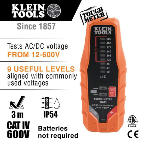 ET60 Voltage Tester For AC And DC Voltage No Batteries Needed Wide 12 To 600 Volt Range Quick Checks With Standard Test Leads