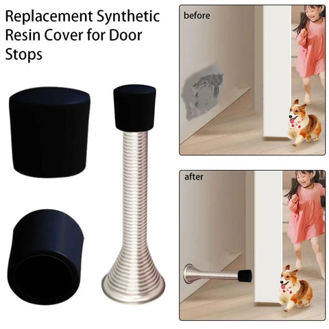 20 Pack Door Stopper Caps Rubber Tips Replacement For Doors 0.39 Inch Inner Diameter And 0.5 Inch Outer Diameter Black End Caps displayed with installation before and after images