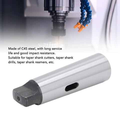 Rock Solid C45 Steel Taper Drill Sleeve And Taper Shank Adapter for Heavy Duty Machine Shops, shown with CNC machine.