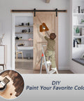 Child painting 36 Inch By 84 Inch Wood Barn Door With Six Point Six Feet Hardware Kit Included K Shape Solid Spruce Panel