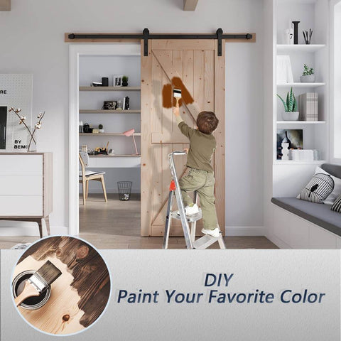Child painting 36 Inch By 84 Inch Wood Barn Door With Six Point Six Feet Hardware Kit Included K Shape Solid Spruce Panel