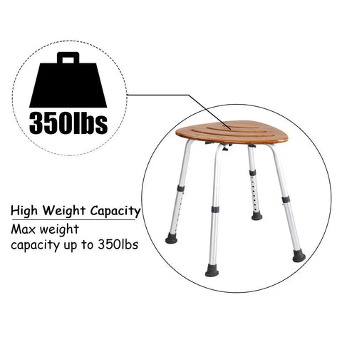 Bamboo Bath Seat For Shower And Tub Waterproof Slip Resistant Heavy Duty 350 lb Capacity with high weight support diagram.