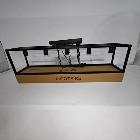 Farmhouse Black Five Light Linear Pendant Light For Kitchen Island And Dining Room, Cage Ceiling Fixture with box