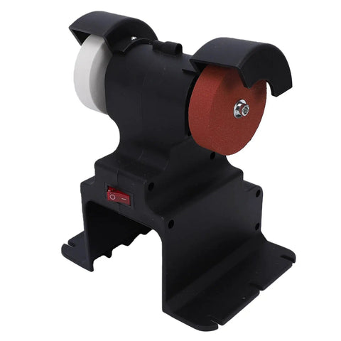 Walfront 18 Volt Cordless Mini Bench Grinder With 200 Watt Power And 7000 Rpm Speed featuring dual grit wheels and sturdy mounting.