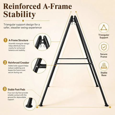 Heavy Duty Hammock Chair Stand 440 lb capacity foldable swing frame with triangular steel A-frame and rubber feet