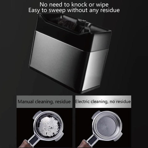 Game Changer Electric Espresso Knock Box And Automatic Portafilter Cleaner showing easy residue-free cleaning with electric method.