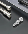 Close-up of Beefy Heavy Duty Stainless Steel Hex Socket Cap Screws And Nut Set M6x30 with washers, outdoor hardware kit