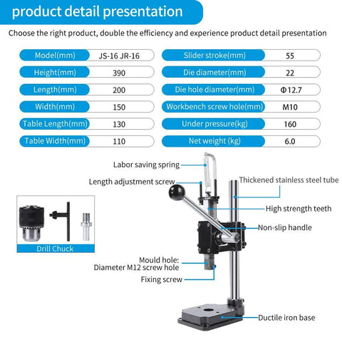 Diagram of Boss Level Heavy Duty Leather Hole Puncher Hand Punch Tool With Ductile Iron Base and Square Head Arbor Press