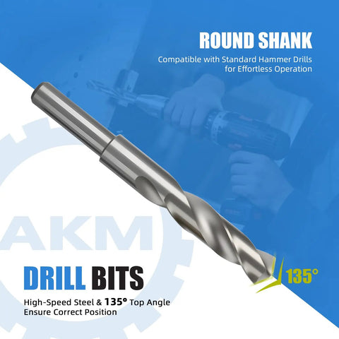 135° high-speed steel drill bit with round shank for hammer drills