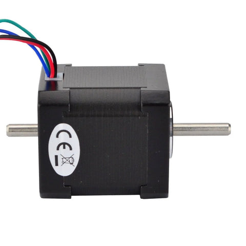 Side view of double-shaft NEMA 17 bipolar stepper motor with four wires, 1.68A, 45Ncm