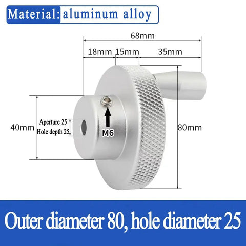 Durable 80Mm Aluminum Alloy Knurled Handwheel For Precise Machine Tool Adjustment And Rocker Control Grip With Non Slip Texture And 25Mm Aperture, 80mm side view