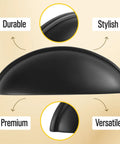 Sleek 3 Inch Cup Drawer Pulls Matte Black 10 Pack Half Moon Cabinet Handles close-up with stylish finish and premium design.