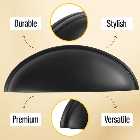 Sleek 3 Inch Cup Drawer Pulls Matte Black 10 Pack Half Moon Cabinet Handles close-up with stylish finish and premium design.
