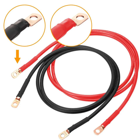 Heavy Duty Battery Cable Lug Kit With Copper Ring Terminals For 1/0 And 2/0 Gauge, 0 And 00 Gauge Wire, showing cables and lugs