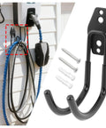 Heavy Duty EV Charger Holder Wall Mount With Non Slip J Hook, 66 Pound EV Cable Organizer Rack Sturdy garage setup with wires.
