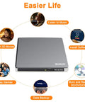 Five In One External Blu Ray Drive With USB 3.0 And USB Type C Portable Slim Blu Ray Burner BD Player Read Write Plug And Play For Laptop PC Windows 11 MacBook Pro Air Linux OS CD DVD Blu Ray Optical Drive, grey slim drive