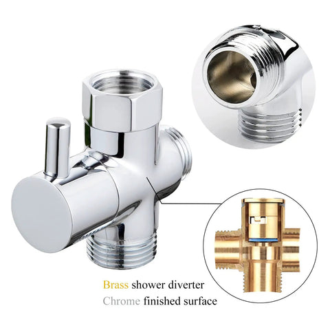Solid Brass 3 Way Shower Diverter Chrome Finish G1/2 Inlet And Two G1/2 Outlets Easy Install No Leak Design Fits Most Shower Fixtures