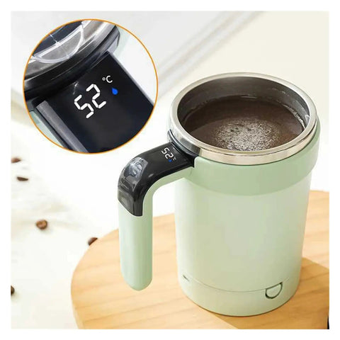 Self Stirring Coffee Mug With Automatic Magnetic Mixing And Smart Temp Sensor Usb Rechargeable Travel Cup That Keeps Your Brew Piping Hot For Zero Hassle Smooth Sippin Every Damn Morning Purple with temperature display.