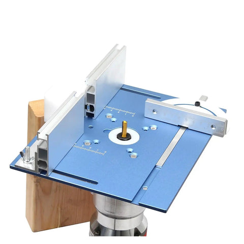 Top Shelf Aluminum Router Table Insert Plate Featuring Crisp Measurement Scale Heavy Duty Woodworking Trimming Flip Board on workbench.