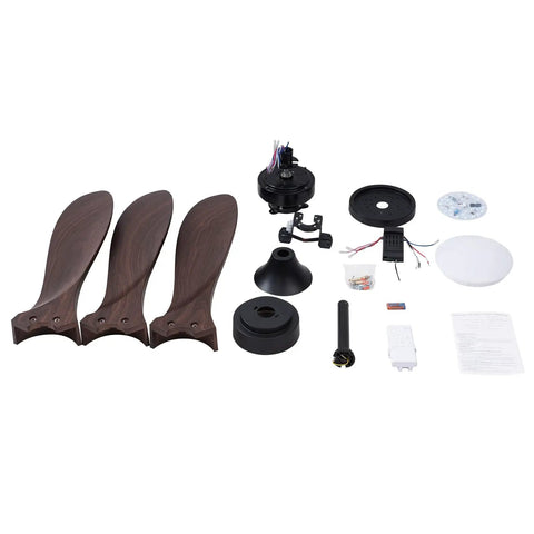 Components of Pwefhsdjvh Ceiling Fan with Remote Control 48W LED Light 6 Speeds Quiet including blades and motor parts.
