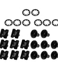 Get This Super Cool Set Of 25 Football Backplate Screws Perfect For Quick Repairs With Anti Loosening Design Nuts And Internal Locking Bushings Included In A Handy Storage Box For Any Athlete Needing Durable Gear Upgrades., black metal football backplate screws and anti-loosening nuts laid out