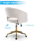Back view of Velvet Home Office Chair With Gold Base, Swivel Desk Chair For Living Room Or Vanity, Ergonomic Study Seat
