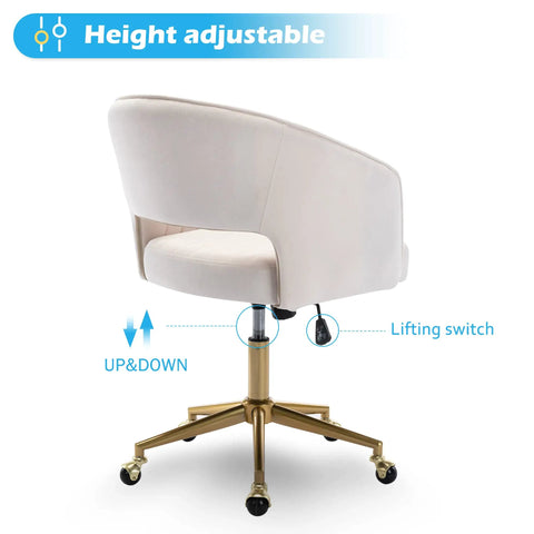 Back view of Velvet Home Office Chair With Gold Base, Swivel Desk Chair For Living Room Or Vanity, Ergonomic Study Seat