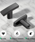 Matte Black Zinc Alloy Cabinet Handles 10 Pack Single Hole T Bar Drawer Pulls For Kitchen And Bathroom Cabinets on marble surface