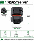 Must-Have IP68 Breather Screws M12x1.5 for Electrical Cabinets, dual port air vent, black finish, size chart included
