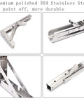 No Sweat Install Bulletproof 22 Inch Folding Shelf Brackets 2 Pack Stainless Steel Heavy Duty L Bracket with polished finish.