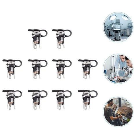 10 Pack Waterproof Metal DC Power Socket 5.5x2.1mm Plug, Threaded Female Connector, DC-025m Style, Rugged Power Jack for Electronics Nerds, DIY Projects and Power Supplies, panel mount sockets