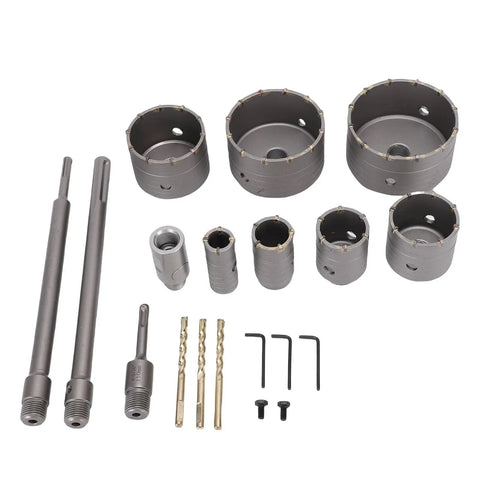 Pro Max Concrete Hole Saw Kit featuring 22 Piece Tungsten Steel Set with SDS Plus and Heavy Duty Connecting Rods Perfect For Drilling Brick Stone And Walls Like A Boss, 22-piece set