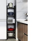 5-Tier Metal Standing Storage Shelves On Wheels With Height Adjustable Racks in kitchen corner holding appliances